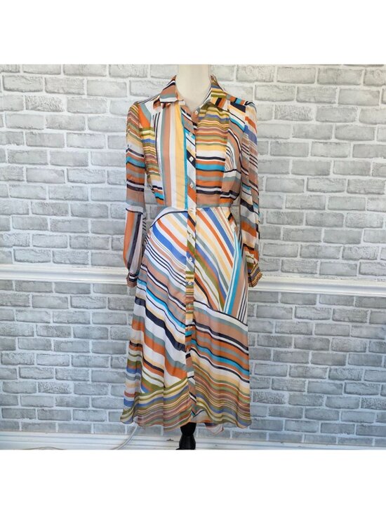 70s Mod Dopamine Dressing NWT New York & Company Multi Stripe Midi XS - Picture 9 of 10